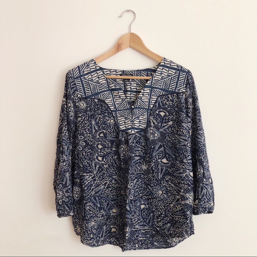 LUCKY BRAND Blue Floral Boho Top
